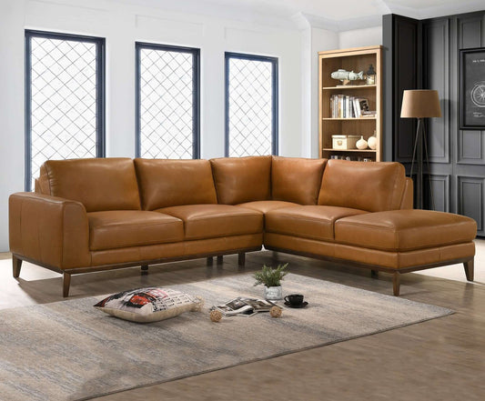 London 97" Mid-Century Modern Leather RAF Sectional