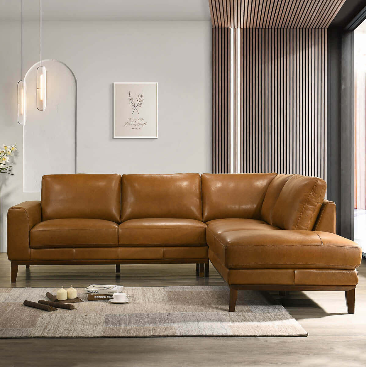 London 97" Mid-Century Modern Leather RAF Sectional