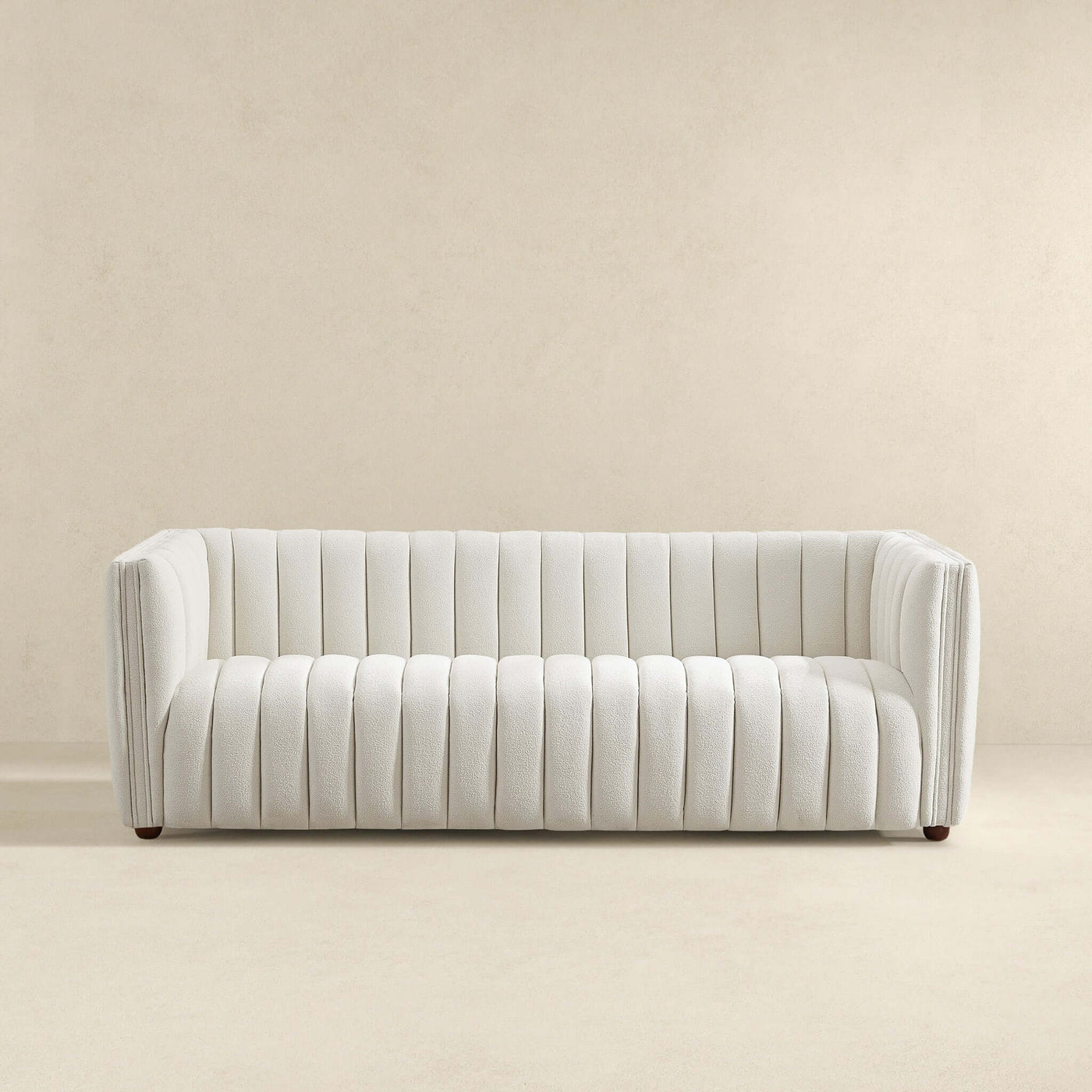 April 86" Beige Boucle Mid Century Modern Luxury Tight Back Couch