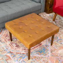 Load image into Gallery viewer, Mark Mid-Century Tufted Square Genuine Leather Upholstered Ottoman In Tan