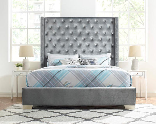 Franco Gray Velvet King Upholstered Bed SH228