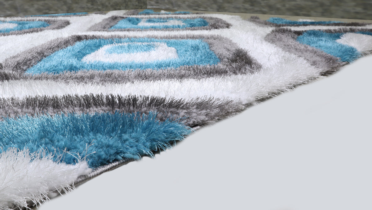 3D Shaggy GRAY-TURQOUISE Area Rug - 3D151. 5X7