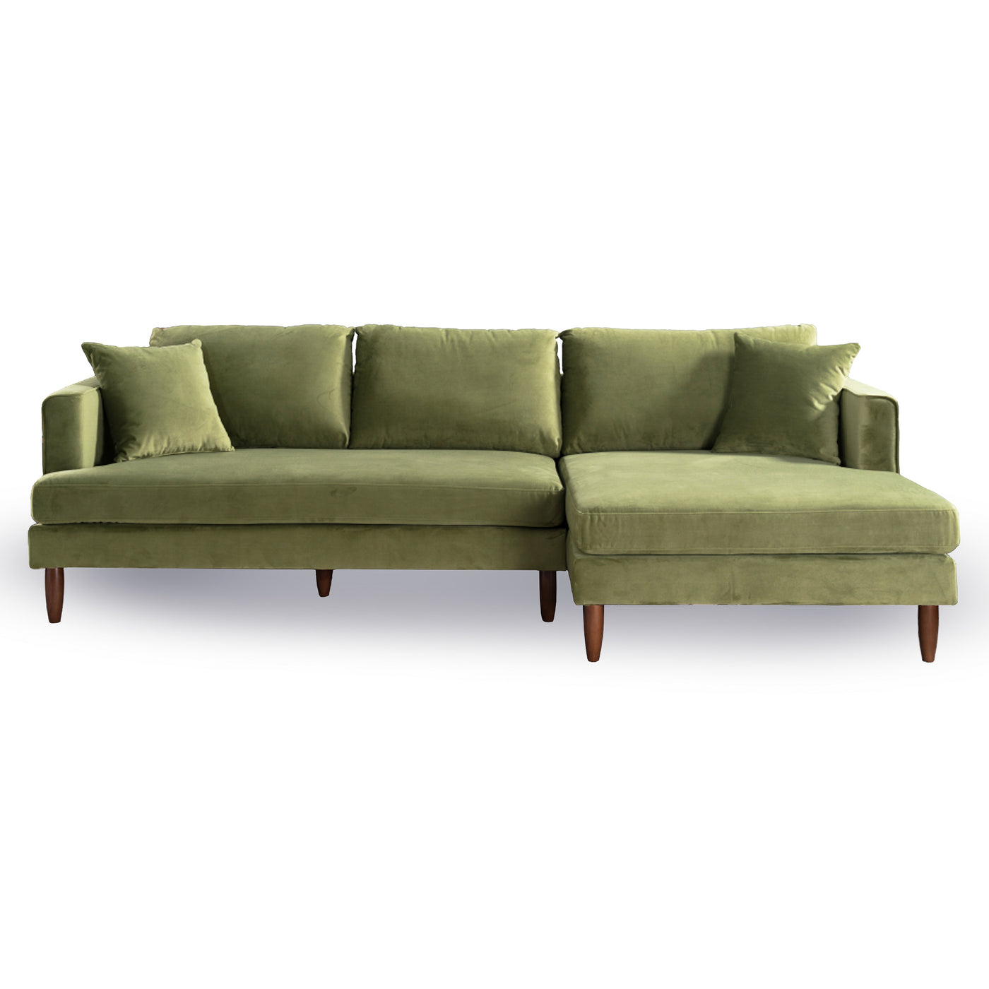 Blake 107" L-Shaped Olive Green Velvet Sectional Sofa Right Facing
