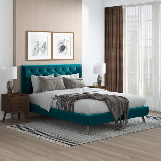 Dillon Mid-Century Modern Teal Velvet King Platform Bed
