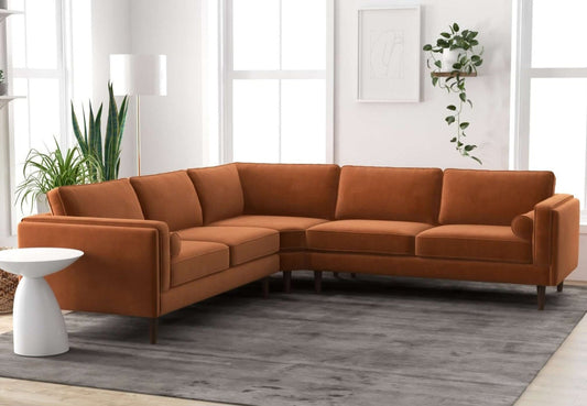 Amber 105" Orange Velvet Mid-Century Modern Corner Sectional