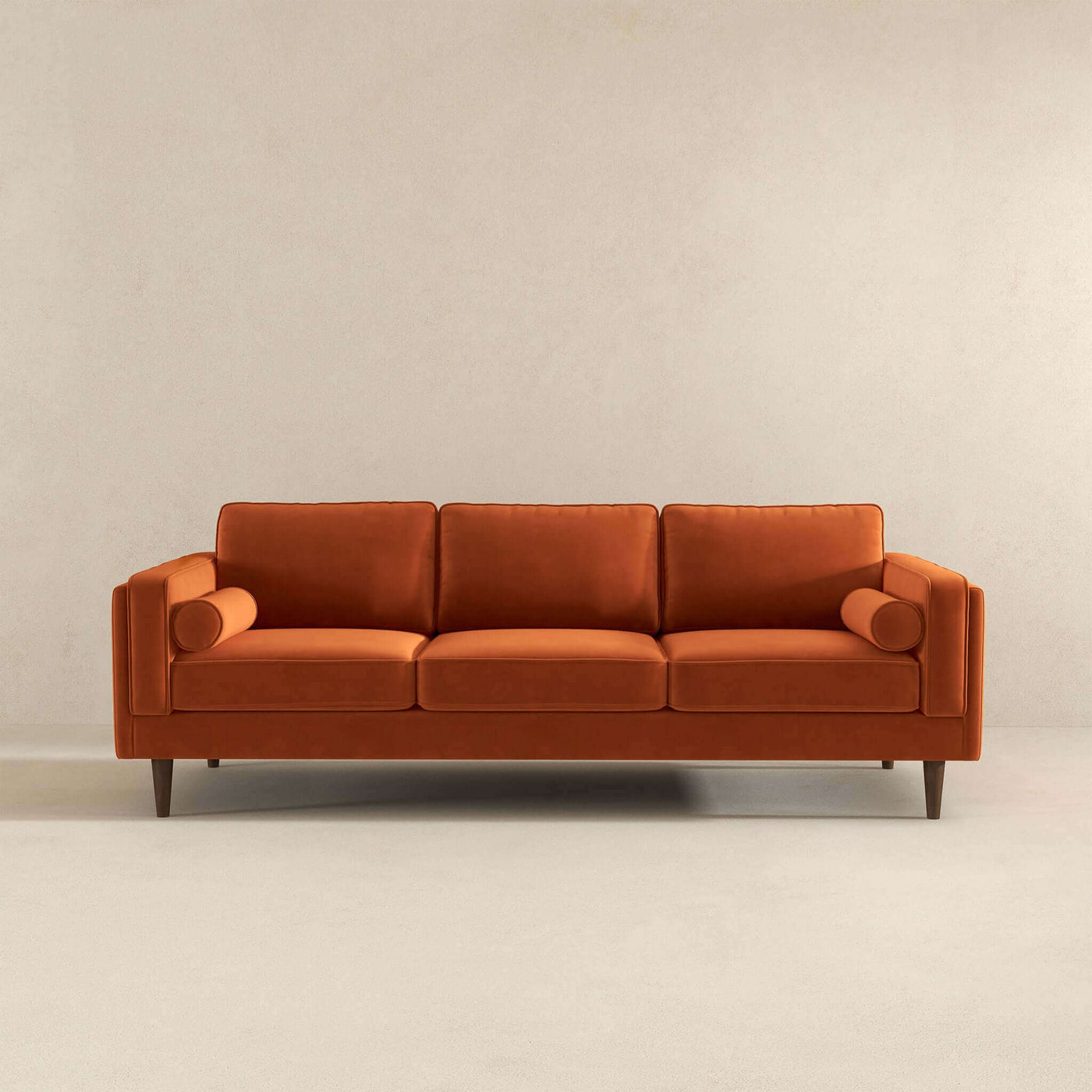 Amber 86" Mid Century Modern Burnt Orange  Velvet Sofa