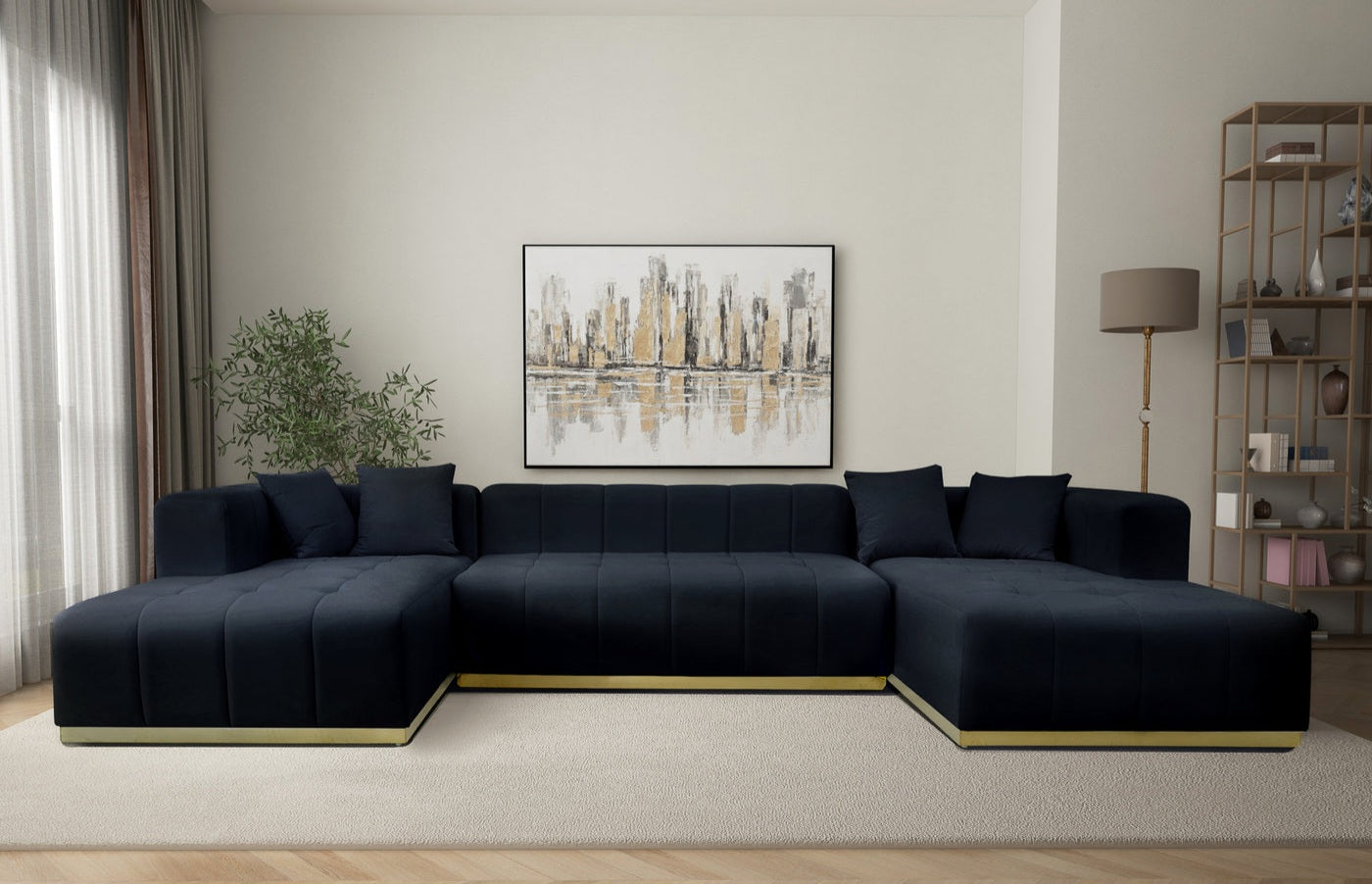 Nolan U-Shape Corner Sofa - Black Velvet