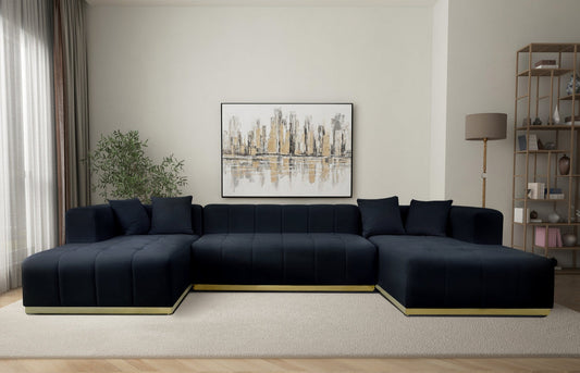Nolan U-Shape Corner Sofa - Black Velvet