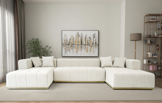 Nolan U-Shape Corner Sofa - Cream Velvet