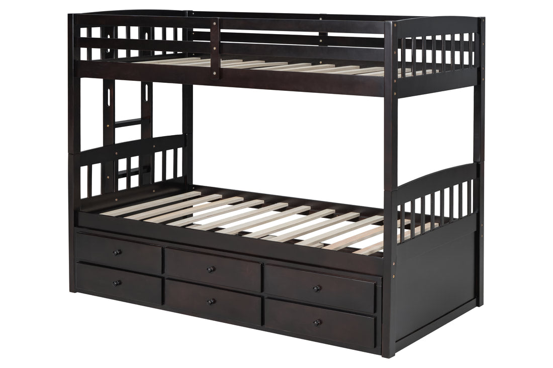 BB40 TWIN/TWIN Espresso Bunk Bed w/Twin Trundle + 3 Drawers