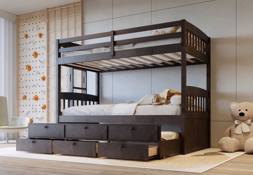 BB40 TWIN/TWIN Espresso Bunk Bed w/Twin Trundle + 3 Drawers