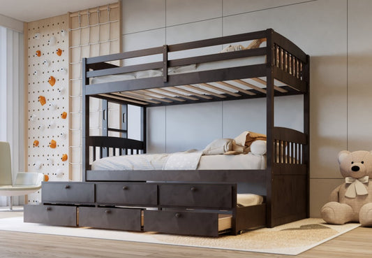 BB40 TWIN/TWIN Espresso Bunk Bed w/Twin Trundle + 3 Drawers