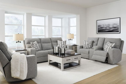 Biscoe Pewter Power Reclining Sofa and Loveseat 90503