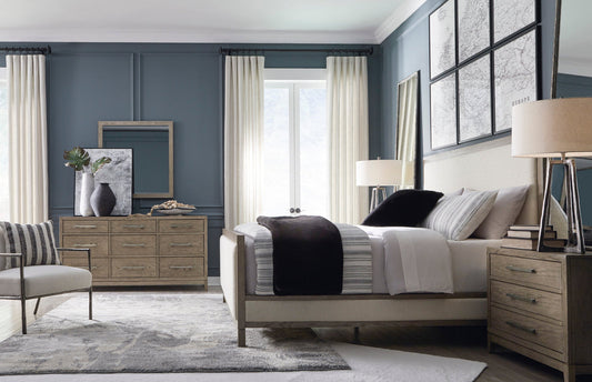 Chrestner Gray/Beige Upholstered Panel Bedroom Set
B98356