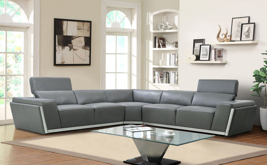 Domo Gray Italian Leather Sectional MI-8010A