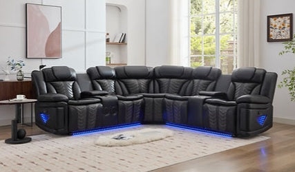 Innova Black Leather LED/BLUETOOTH SPEAKERS Sectional S2025