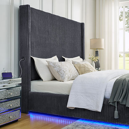 Belinda Grey Fabric King LED Platform Bed B300