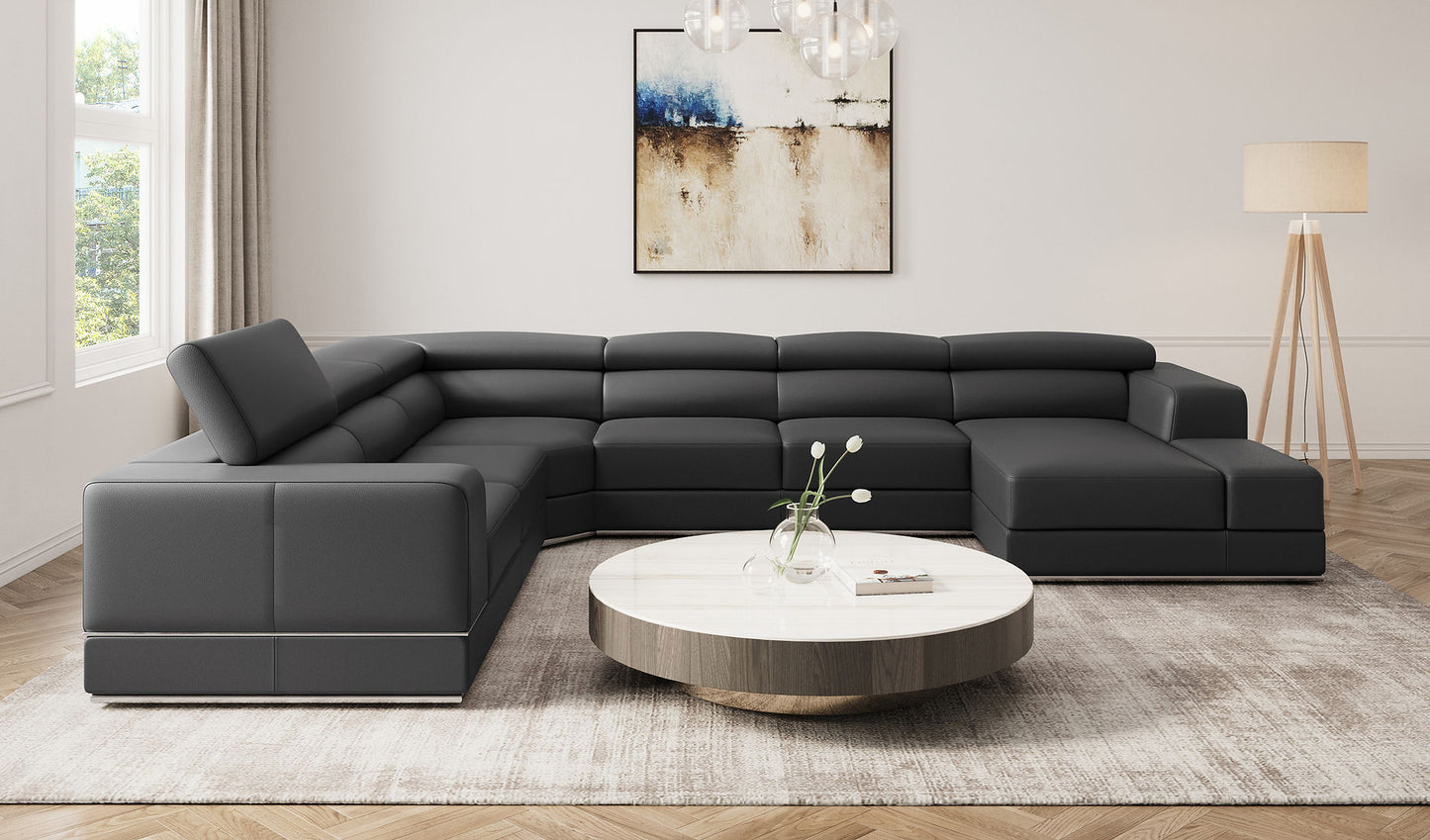 Pella Dark Gray Leather Match 3pc Sectional MI5106