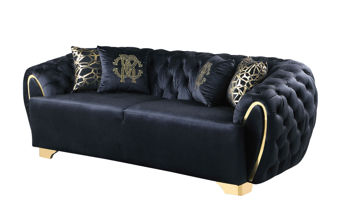 Mila Black Velvet Sofa and Loveseat S2004
