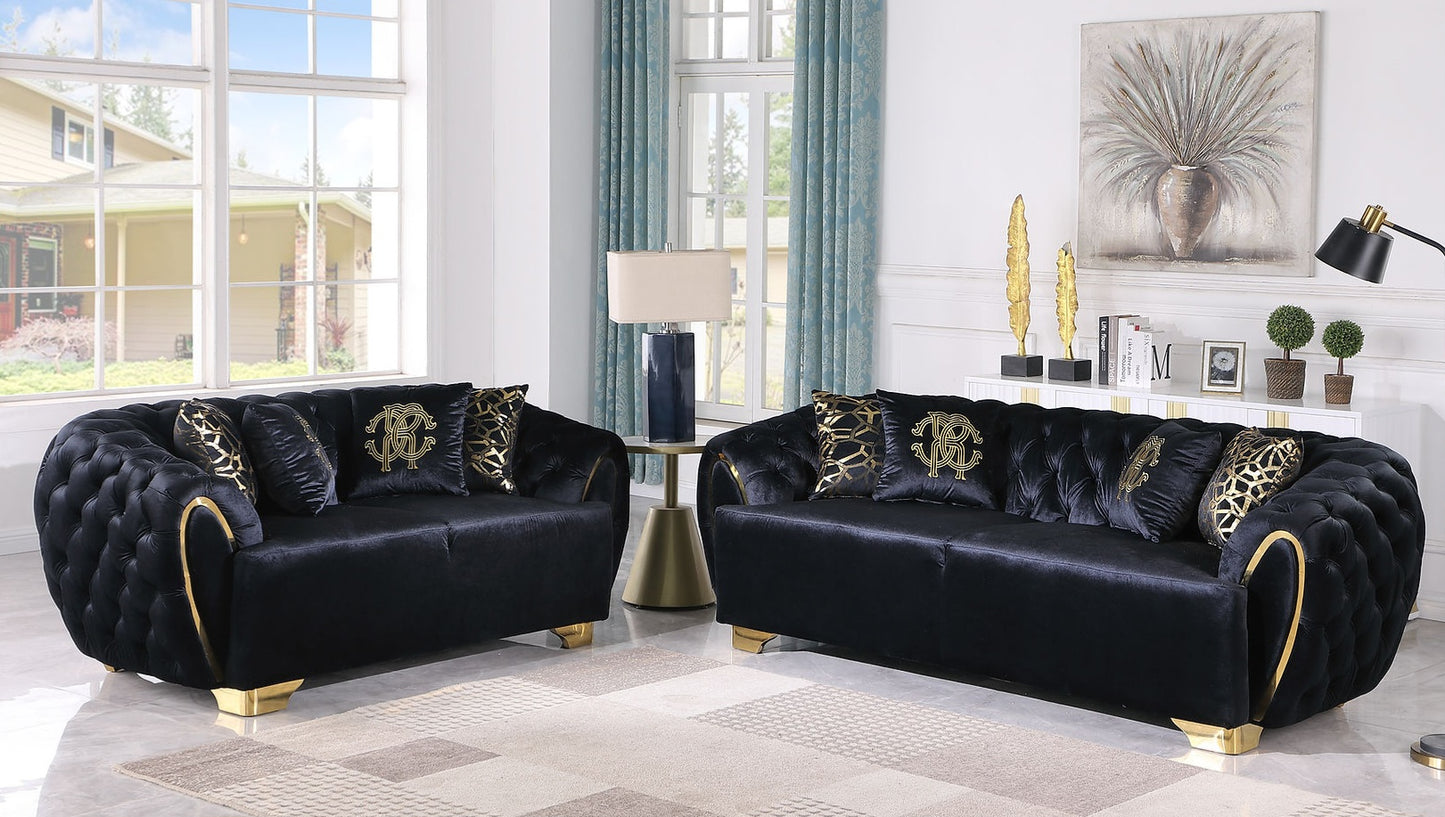 Mila Black Velvet Sofa and Loveseat S2004