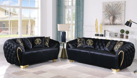 Mila Black Velvet Sofa and Loveseat S2004
