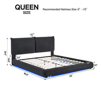 Zima Grey Fabric LED Queen Platform Bed  B200