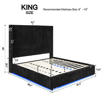 Belinda Black Fabric King LED Platform Bed B300