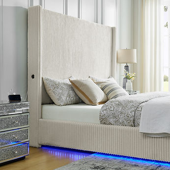 Belinda Beige Fabric King LED Platform Bed B300