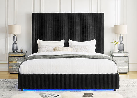 Belinda Black Fabric King LED Platform Bed B300