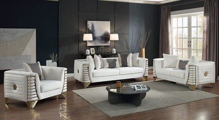 Donovan Cream/Gold Sofa and Loveseat S4010