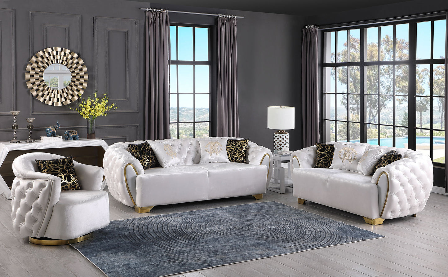 Mila White Velvet Sofa and Loveseat S2004