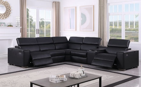 Picasso Black 2 POWER  Leather Match 6pc Sectional  MI631
