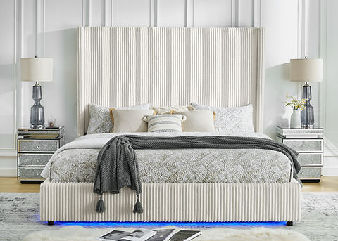 Belinda Beige Fabric King LED Platform Bed B300