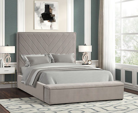 Grey Velvet King Bed B8012