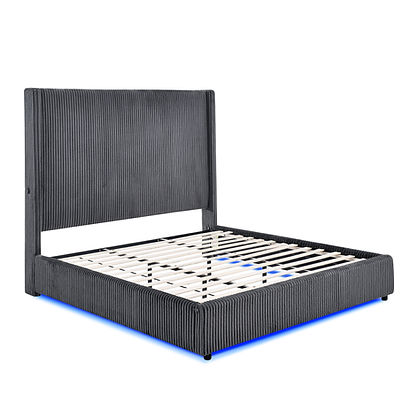 Belinda Grey Fabric King LED Platform Bed B300