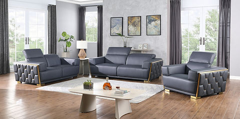 Hexor Navy Italian Leather Sofa And Loveseat MI-1245