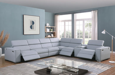 Picasso Blue 3 POWER  Leather Match 7pc Sectional  MI631