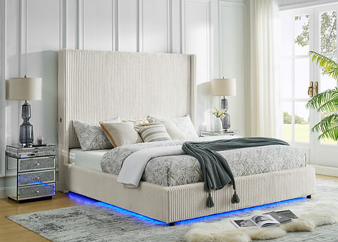 Belinda Beige Fabric King LED Platform Bed B300