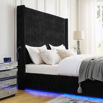 Belinda Black Fabric King LED Platform Bed B300