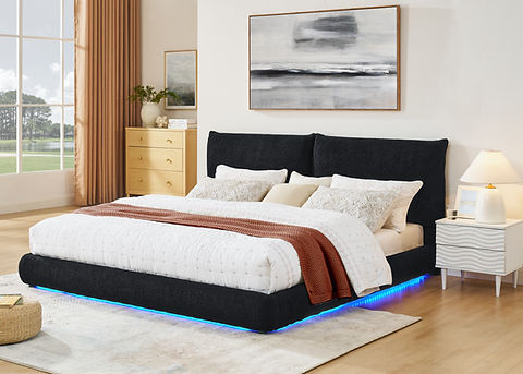 Zima Black Fabric LED King Platform Bed B200