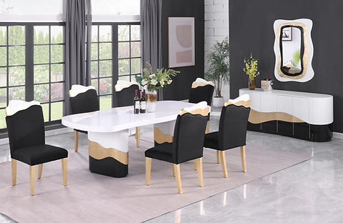 Orion White/Black/Gold 7pc Dining Room Set D901