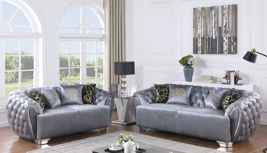 Mila Grey Velvet Sofa and Loveseat S2004