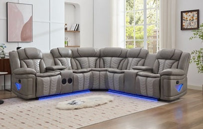 Innova Grey Leather LED/BLUETOOTH SPEAKERS Sectional S2025