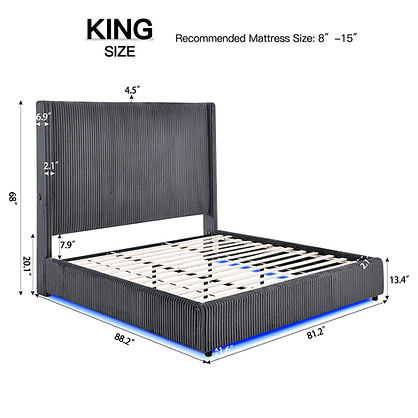 Belinda Grey Fabric King LED Platform Bed B300