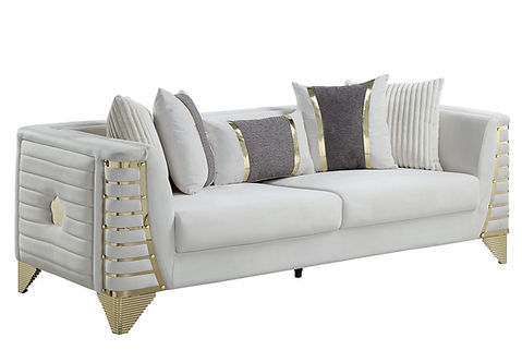 Donovan Cream/Gold Sofa and Loveseat S4010