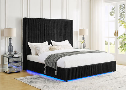 Belinda Black Fabric King LED Platform Bed B300