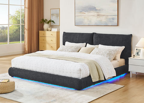 Zima Grey Fabric LED Queen Platform Bed  B200