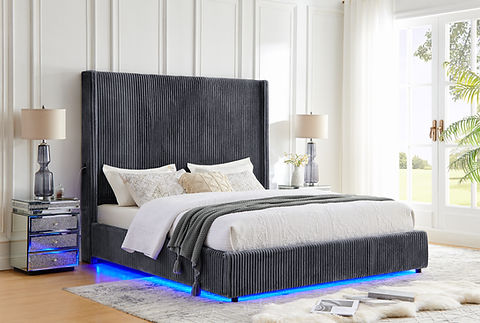 Belinda Grey Fabric King LED Platform Bed B300