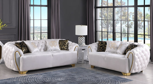Mila White Velvet Sofa and Loveseat S2004