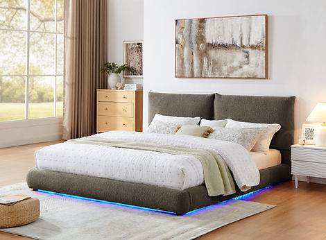 Zima Brown Fabric LED King Platform Bed B200